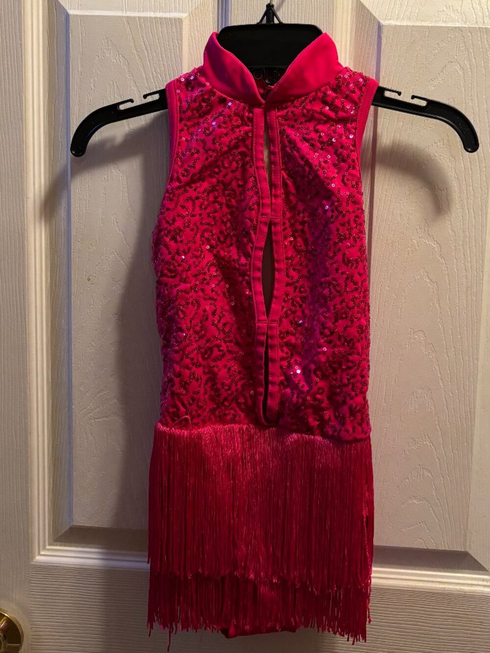 Balera Hot Pink Sequin Keyhole Front Fringe Jazz Tap Dance Costume Dress AL